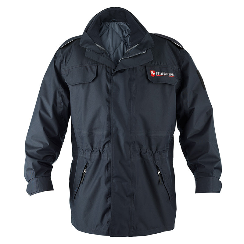 Wetterschutzjacke in marineblau mit Feuerwehrwappen von Niedersachsen von Büttner Fire Fashion