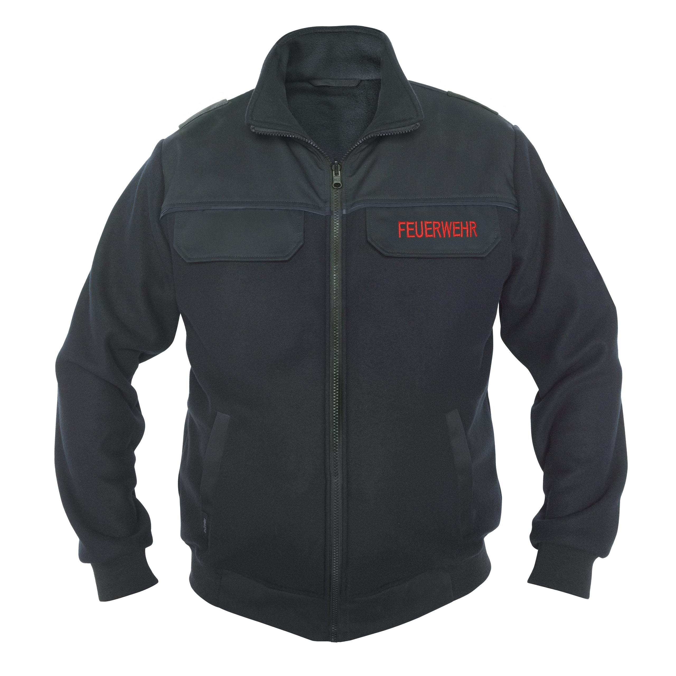 Fleecejacke für die Feuerwehr in Nordrhein Westfalen in schwarz mit roten Feuerwehrlogo von Büttner Fire Fashion