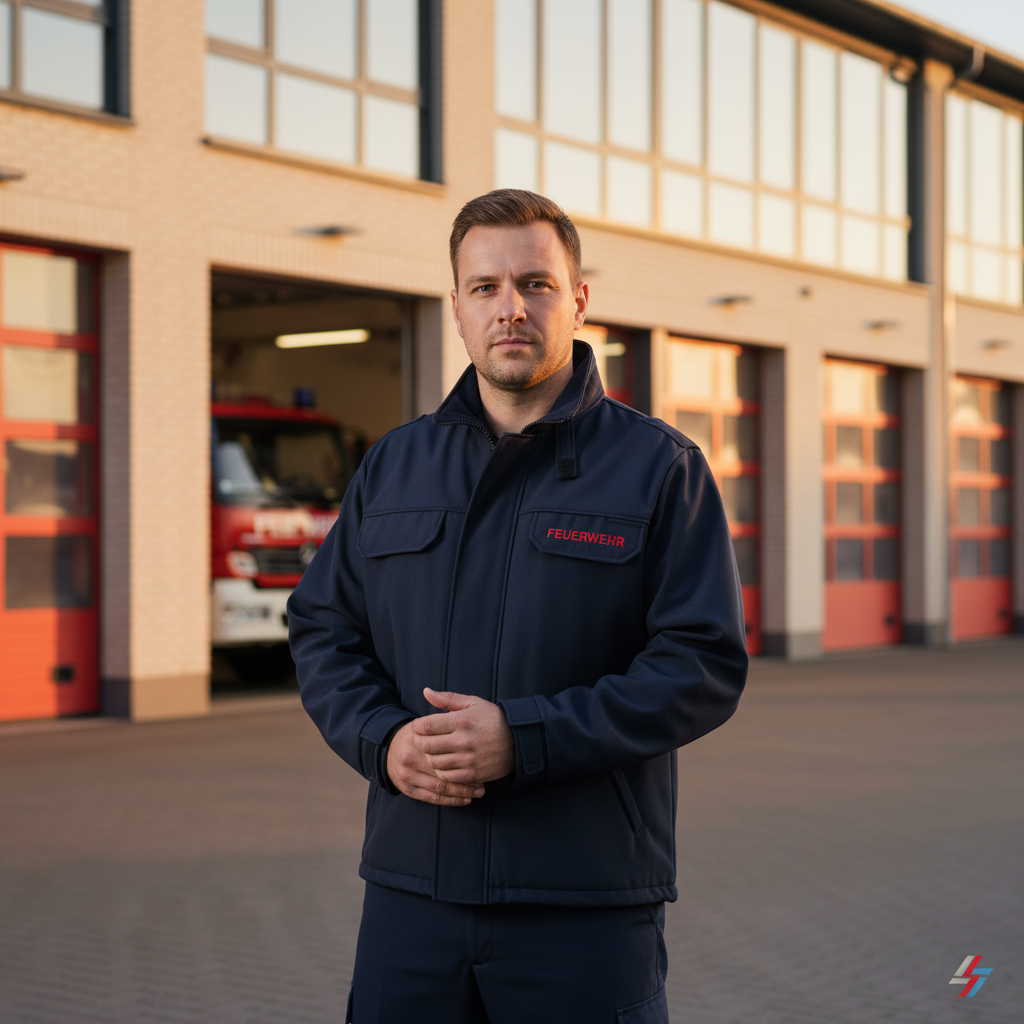 Feuerwehrmann trägt Softshelljacke Feuerwehr NRW