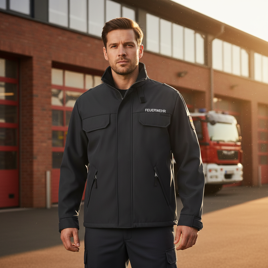 Feuerwehrmann trägt Softshelljacke Feuerwehr Mecklenburg-Vorpommern